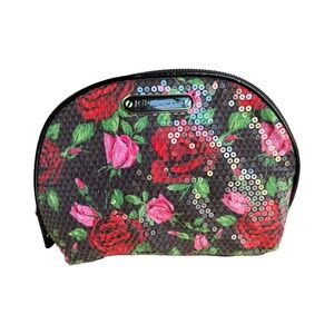 Betsey Johnson Sequin Rose Black Floral Cosmetic Bag - Set of 2